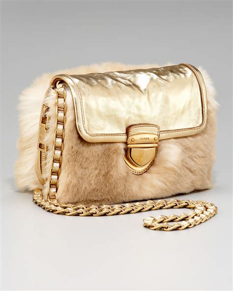 Prada Napa Antik & Eco Pelliccia Faux Fur Chain Bag 